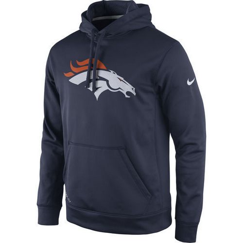 Men's Denver Broncos Nike Navy Practice Performance Pullover Hoodie - Click Image to Close